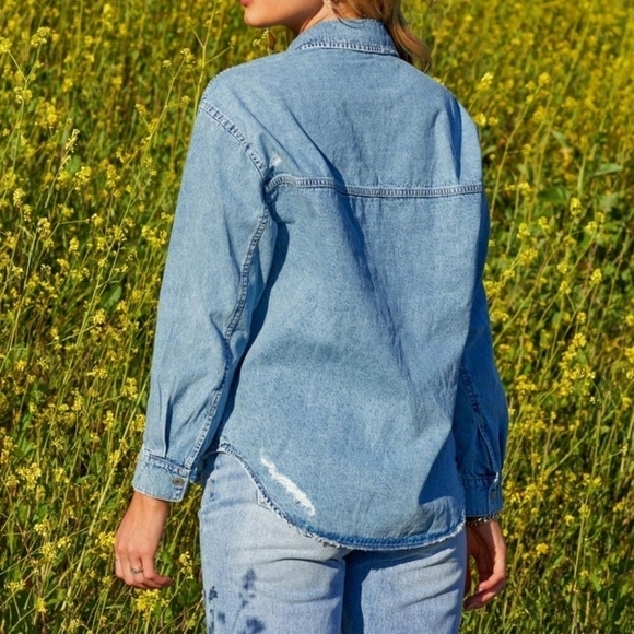 NWT Denim Jean Shacket Shirt Destructed L NEW - Picture 4 of 11